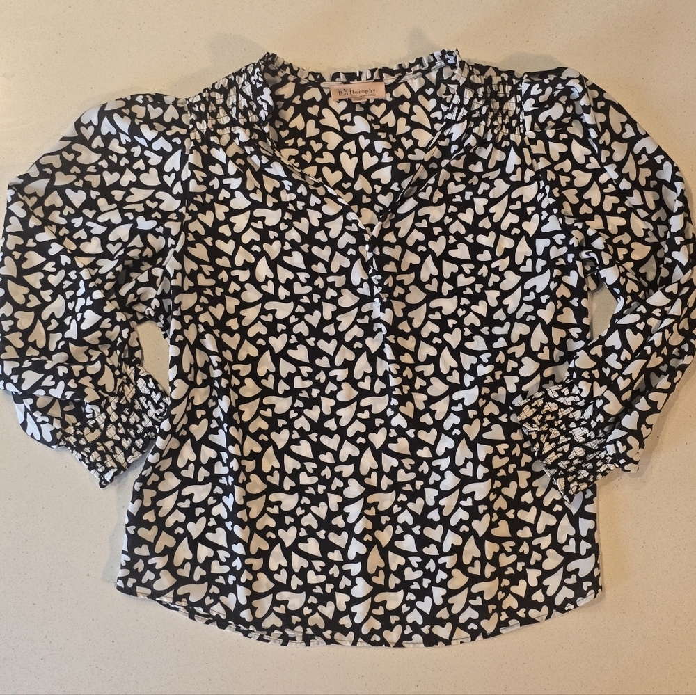 Philosophy Black and White Heart Print Top